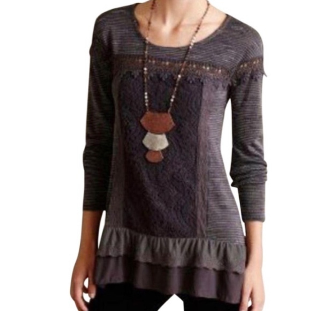 Gray Anthro Meadow Rue Greylace‎ Popover Blouse, Size SP